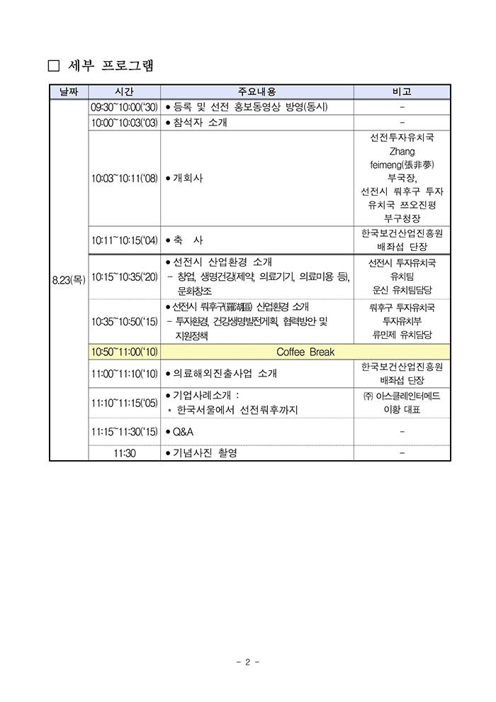 중국 선전시 및 선전시 뤄후구 (생명건강) 투자유치 설명회 - 자세한내용은 첨부파일 참조